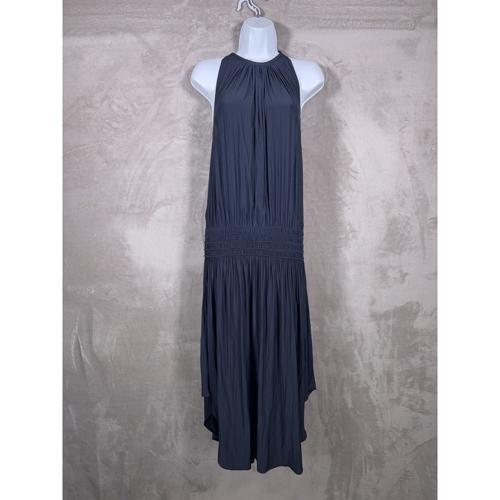 Ramy Brook Audrey Midi Dress Womens XS Blue Smocked Halter Stretch
